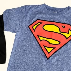 DC Comics Superman Blue & Black Long Sleeve Logo Graphic Top Size S Kids EUC